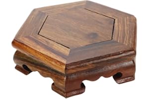 Pufguy Traditional Craft Display Stand Wooden Base Rosewood Base Pedestal Oriental Vase Stand Decoration Hex Shaped 4.9"x1.3"