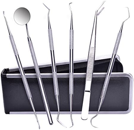 Dental Scraper,Duty Hygiene Kit Set - 6 Pcs,Made by TANTAI Profession Stainless Steel,Tooth Stains Scraper Remover,Tweezers Dental Gum Floss for Personal Oral Care