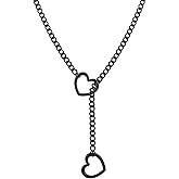 sroyte Heart Slip Chain Necklaces for Women,Stainless Steel O-Ring Adjustable Lariat Y-Necklace,Punk Gothic Cuban Collar Choker Necklace for women