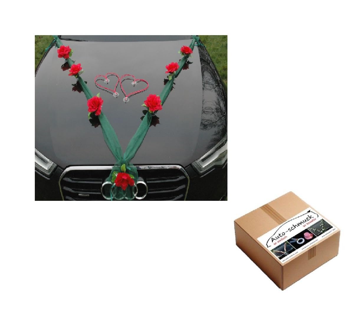 Organza M + Hearts Bride Couple Rose Decoration Car Decoration Wedding Car Wedding Decoration Rattan Garland ® Car Decoration Car (Red/Green/Red)