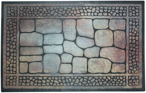 J & M Home Fashions Heavy Duty Non-Slip Outdoor/Indoor Printed Flocked Doormat, 23x35, Pebbles & Border