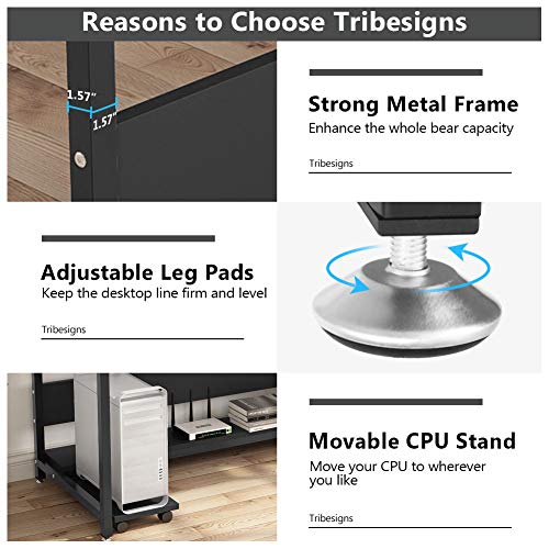 Tribesigns 55" Large Computer Desk with Hutch, Modern Writing Desk with Bookshelf, PC Laptop Study Table Workstation for Home, Black + Black Legs