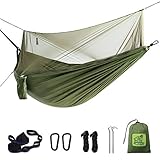 【Upgraded】Hammock Camping with Mosquito Net. One Line Bug Net Design Indoor/Outdoor Hammock with Tree Straps. Fast & Easy Assembly. Perfect for Backpacking, Travel, Beach, Yard, Hiking, Adventures.