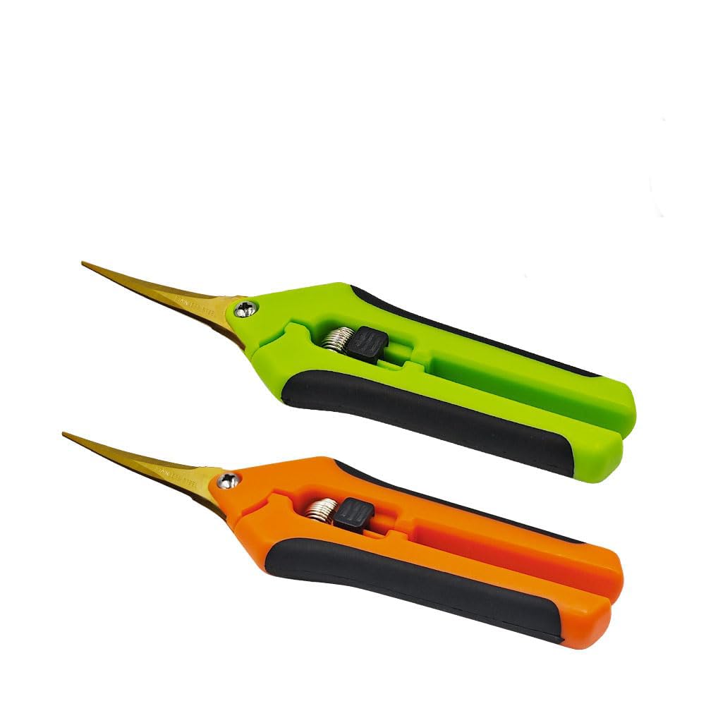 HAISHANG 2Pcs Professional Pruning Shears, Trimming Scissors Curved, Gardening Hand Pruner Pruning Secateurs with Titanium Coated Blades, Garden Scissors for Fruit Branch Bonsai Flower Plants