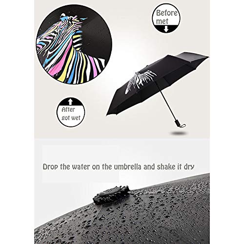 Sagton Umbrella Colour Changing Under Rain, Zebra Parasol Rain Anti-UV Lightweight Portable