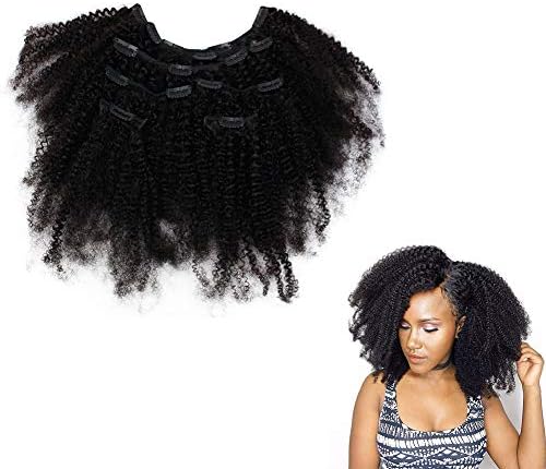 Funtress 4b 4c Afro Kinky Curly Clip Ins Human Hair Extensions Clip In Full Head 7 Pcs 80g 16 Clips Mongolian Virgin Hair For Black Women African American Clip Ins Natural Color Remy