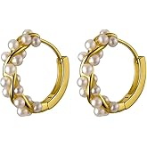 Pearl Hoop Earrings for Women Gold Pearl Twist Hoop Earrings Dainty Small Pearl Huggie Hoop Earrings Hypoallergenic Open Pearl Earrings Birthday Gift for Women
