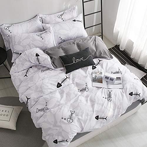 Amazon Com Lemontree Fish Bone Bedding Collection Kids Fish Bedding Duvet Cover Set 1 Duvet Cover 1 Flat Sheet 2 Pillowcases Just Cover Not Comforter 008 Full Home Kitchen