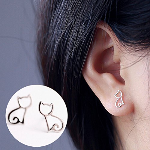 Jiaying-US Cute and Elegant Silver Plated Ear Stud, Cats, Birds Earrings Jewelry for Women Gifts