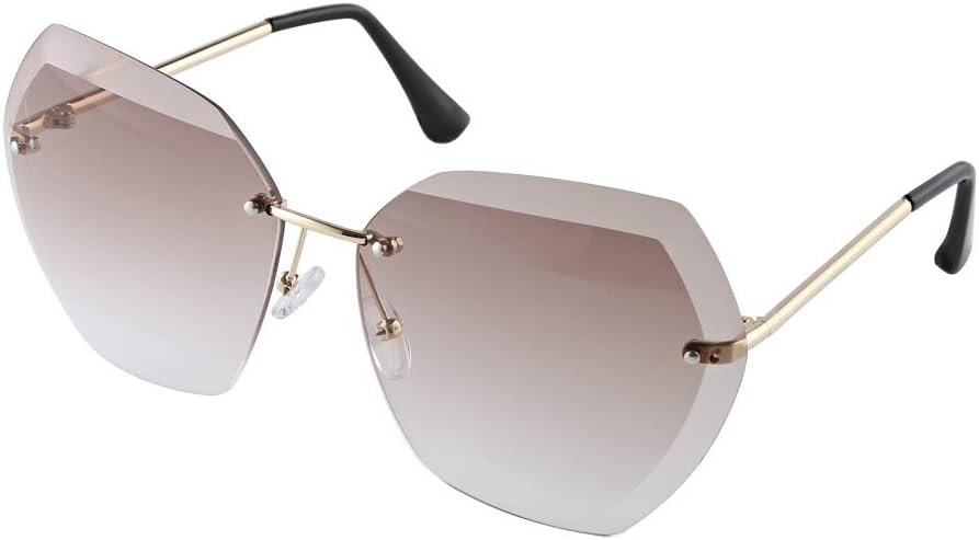 EXEcharge New Oversized Rimless Gradient Diamond Cutting Lens Sunglasses