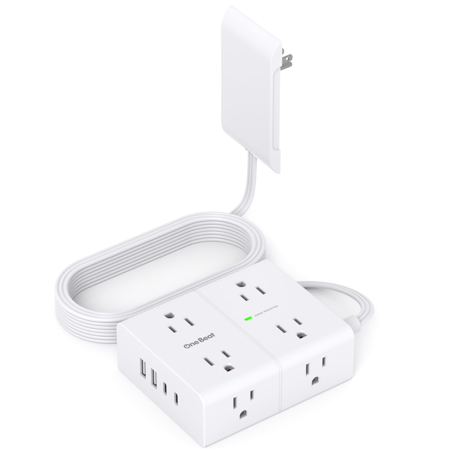 Photo 1 of Surge Protector Power Strip, 6 Ft Flat Plug Extension Cord with 8 Outlets 4 USB Ports (2 USB C), 1080J Multi Plug Outlet Extender, Wall Mount Desk USB Charging Station for Home Office Dorm Essentials