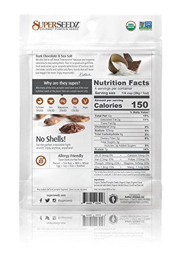 SuperSeedz Organic Pumpkin Seeds,Dark Chocolate & Sea Salt, 4 Ounce (Pack of 6)