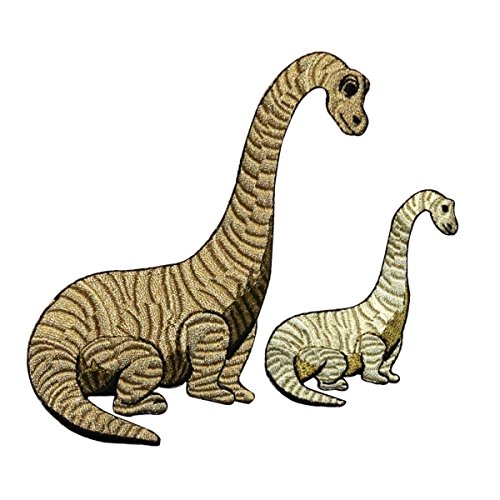 ID 0778AB Set of 2 Long Neck Dinosaur Patches Dino Embroidered Iron On Applique