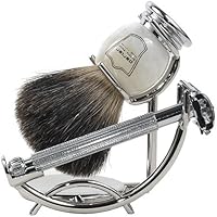 Parker 29L Safety Razor Shave Set - Includes Black Badger Brush, Stand & Parker 29L Butterfly Open Safety Razor
