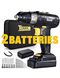 Taladro inalámbrico controlador 20 V Max, TECCPO profesional 60 Nm Power Drill con 2 baterías de 2,0 Ah, 1 2" Keyless Chuck, 24 + 1 ajuste de torsión, 2 velocidades, luz LED, 29 piezas accesorios TDCD03P