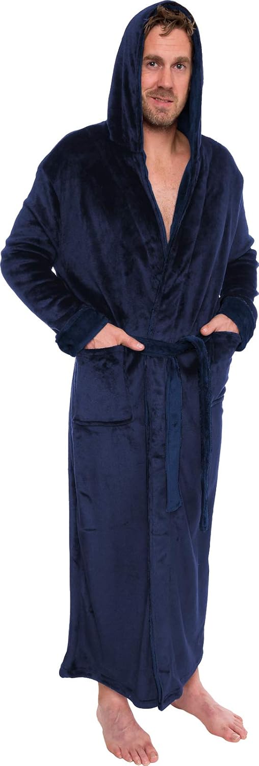 Ross Michaels Men's Hooded Robe - Plush Shawl Kimono Bathrobe: Clothing