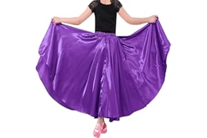 BACKGARDEN Girls Stretched Flowy Satin Long Skirt for Princess Costume Dress up Halloween Flamenco Dance Performance