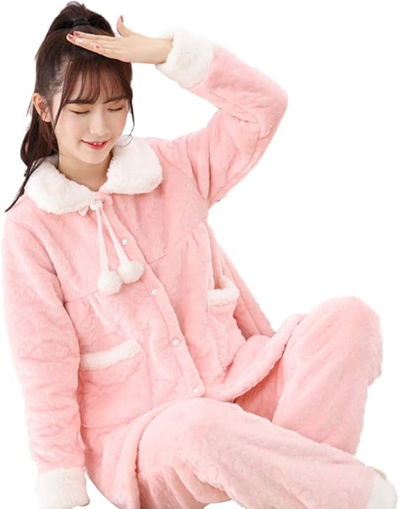 Amazon パジャマ レディース 上下セット 冬 超あったか ふわふわ ルームウェア もこもこ 起毛 寝巻き 秋冬 長袖 ロング 可愛い 部屋着 女性用 無地 ナイトウェア 保温防寒 M L Xl パジャマ ルームウェアセット 通販