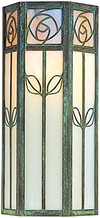 Arroyo Craftsman SCW-16GWC-RC Saint Clair Flush Wall Mount, 16", Raw Copper Metal Finish, Gold White Iridescent and White Opalescent Combination Glass