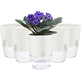 ShineMe Self Watering Pots, 5 Pack Self Watering Planters for Indoor Plants, 4.1 inch Plastic Plant and Flower Pots for African Violets, Herbs, Aloe, Peace Lily with Absorbent Cotton Rope