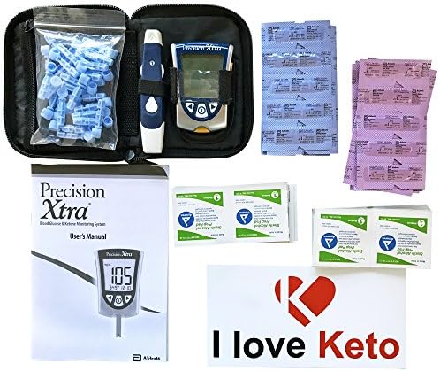 Precision Xtra Meter Kit (sealed)-30 Ketone, 30 Glucose Strips, I Love Keto Sticker, Month Supply of Lancets and Alcohol Wipes