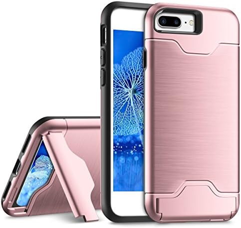 iPhone 7 Plus Case, Ecoconut iPhone 7 Plus Wallet Case Kickstand Card Slot Cover Dual Layer Protective Hard Shell Thin Armor Defender Slim Bumper Grip Case with Card Holder for iPhone 7 Plus Rose Gold