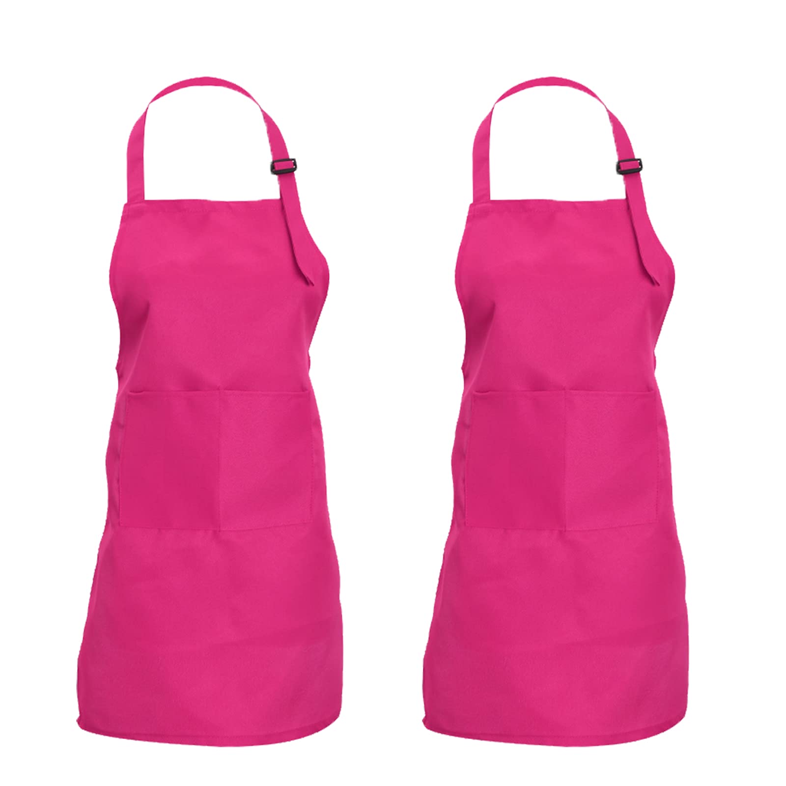 CWFUN Pink Kids Aprons - Adjustable Aprons for Boys & Girls (4-12 Years - One Size) (Hot Pink)