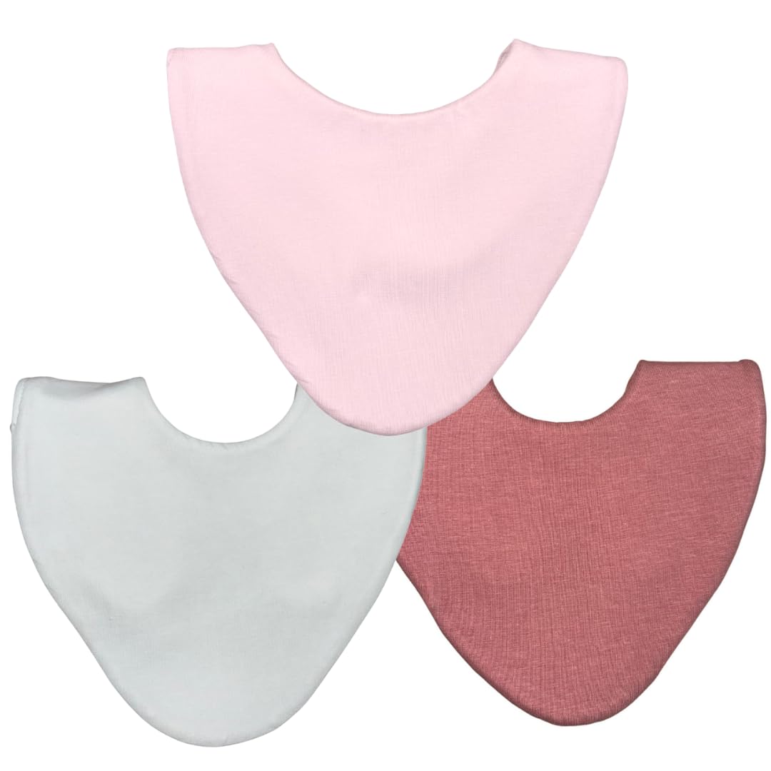 Bibbilyboo Waterproof Baby Dribble Bib, Pink 3 Pack, 0-2 Years - Highly Absorbent & Naturally Antibacterial - Adjustable, Waterproof & Breathable Fabric - Award Winning Teething Bibs