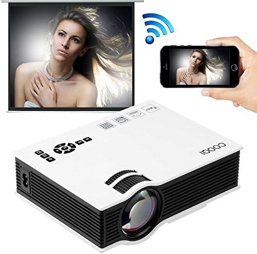 COOQI Mini Projector, LCD LED Portable Pocket Projector with Audio AV USB VGA HDMI SD Card WiFi for Home Theater Video Projector White