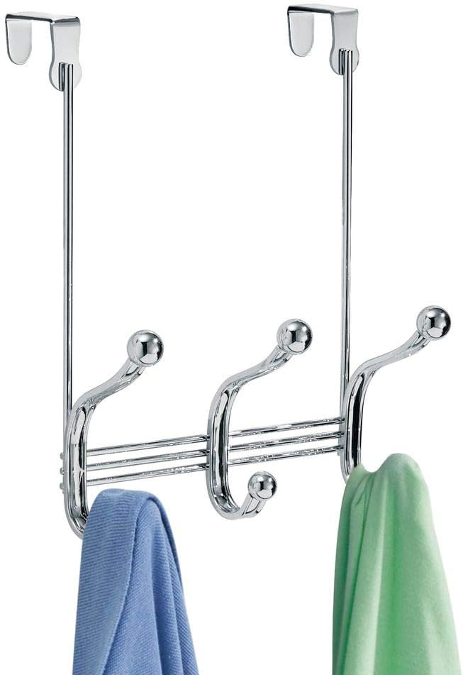 iDesign 53070 York Lyra Steel Over-The-Door 6-Hook Storage Rack - 8.38" x 5.25" x 11", Chrome: Home & Kitchen