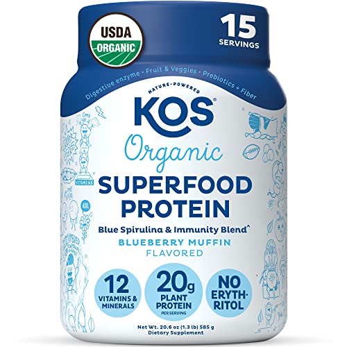 KOS Plant Based Protein Powder, Blueberry Muffin Organic Pea Protein