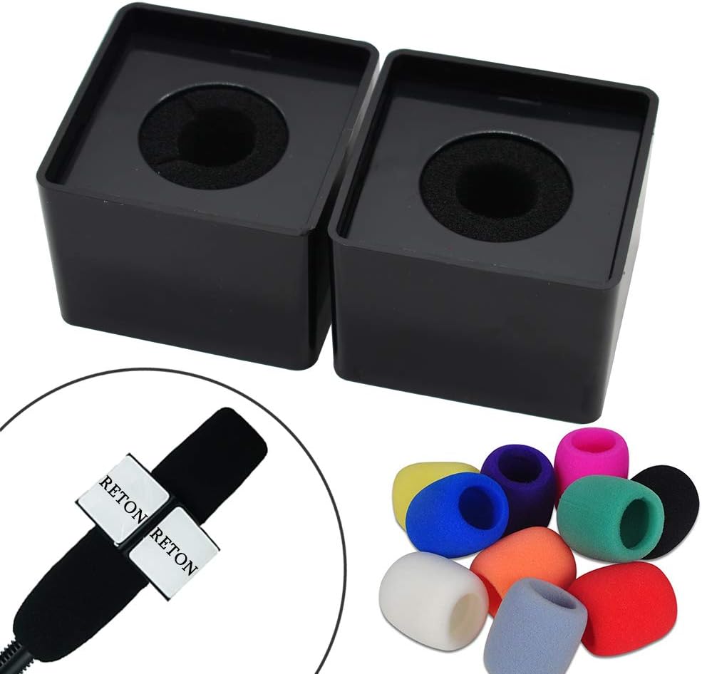 RETON 2 Pack Microphone Flag Station Square Cube Shaped Interview Mic
