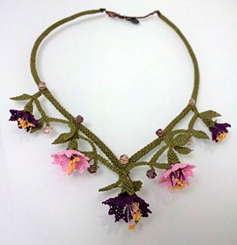 pink,purple,necklace,handmade,pink and purple necklace,crochet necklace,