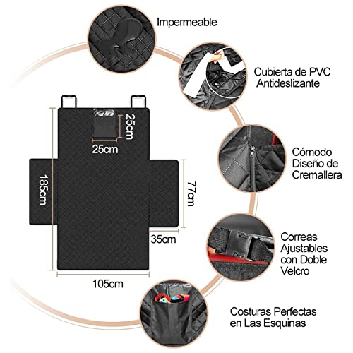 AbaqKalza Funda para Asiento de Perro para Coche y SUV, Forro de Carga para Mascotas Lavable Impermeable Antideslizante para Asiento Trasero Camión Sedán Universal, Protector de Solapa de Parachoques