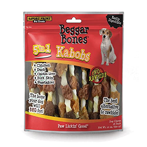 SAVORY PRIME 8062091 8 IN. BEGGAR BONES 5-IN-1 KABOBS GRAIN FREE TREAT FOR DOGS – PACK OF 1818