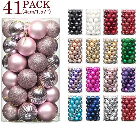 Jusdreen 41pcs Christmas Balls Ornaments for Xmas Tree Shatterproof Christmas Tree Hanging Balls Decoration for Holiday Party Baubles Set with Hang Rope 1.57"(Pink 40mm)