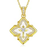 HeartMelody Clover Necklaces for Women Gold,Cross Necklace Wedding Anniversary Birthday Gifts for Wife Her Mom, 18K White /Rose Gold /14 K Gold Womens Fashion Jewelry with Birthstone Pendant Lucky Necklaces