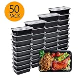 Meal Prep Containers, 50 Pack Bento Boxes Disposable Plastic Bento Insulated Lunch Box Reusable Healthy Food Storage Containers with Lids for Dishwasher Freezer Safe (750ML/ 26 OZ)