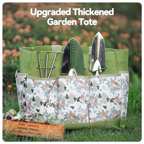 Grenebo Garden Tool Set, 9 Pieces Garden Tool with Garden Tools Organiser Handbag, Rustproof and Ergonomic Garden Tools Set, Ideal Garden Gifts for Women for Garden Lovers