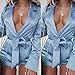 Mlide Womens Sexy Jumpsuits Deep V-Neck Lapel Long Sleeve Short Pant Jumpsuit Romper,Sky Blue,2XLthumb 2