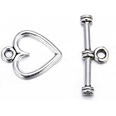 Adabele 20 Sets Heart Shape Toggle Clasp 11.6mm (0.46 Inch) T-Bar Closure Antique Silver for Necklace Bracelet Craft Jewelry Making MC-AF10
