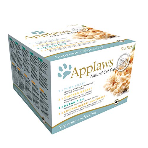 Applaws 100 Percent Natural Wet Cat Food, Multipack Fish and Chicken Mixed Selection in Broth 70 g Tin (Pack of 12)