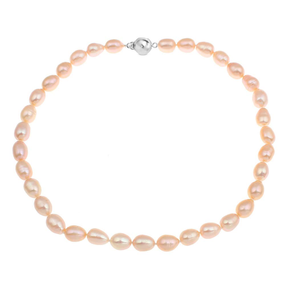Treasure Bay Womens Pearl Necklace Beautiful 9-10mm Natural Pink Freshwater Pearl Necklace for Ladies and Girls