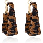 Leopard Print Square Dangle Earrings for Women,80/90s Vintage Leopard Leather Statement Earrings Fashion Animal Print U-Shaped Geometric Earrings Handmade Leopard Jewelry Gift