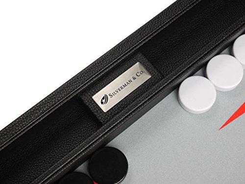 16-inch Premium Backgammon Set - Medium Size - Black Board, White and Scarlet Red Points