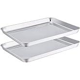TeamFar Toaster Oven Pans Set of 2, Stainless Steel Compact Toaster Oven Tray Ovenware, 10.5'' x 8'' x 1'', Non-Toxic & Healt