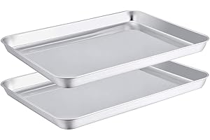 TeamFar Stainless Steel Compact Toaster Oven Pan Tray Ovenware Professional, 8''x10.5''x1'', Heavy Duty & Healthy, Deep Edge,