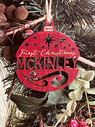 Personalized First Christmas 2019 Ornament (or any year) from Solid Wood