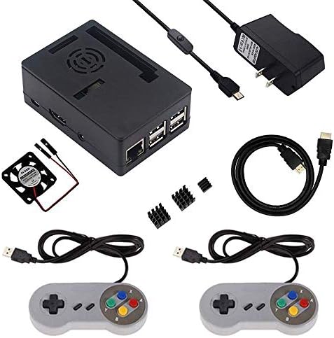 Etoput Case for Raspberry Pi and 3.5inch Touch Screen Display, Retro Game Kit with USB Controller 5V2.5A Power Supply HeatSinks Fan HDMI Cable for Raspberry Pi 3 B+/3B/2B, Black