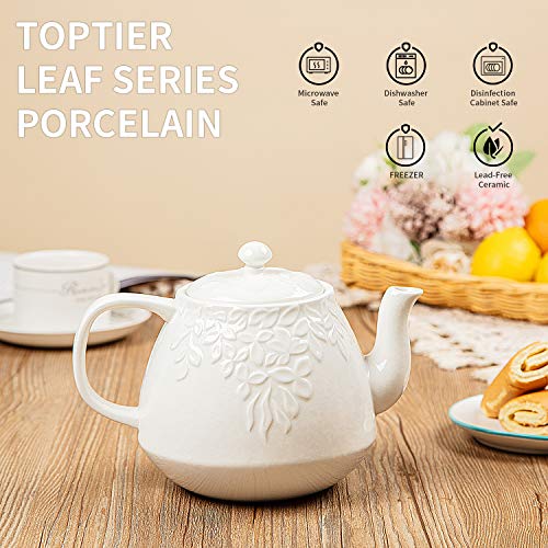 Toptier Leaf Teapot, Porcelain Tea Pot with Stainless Steel Infuser